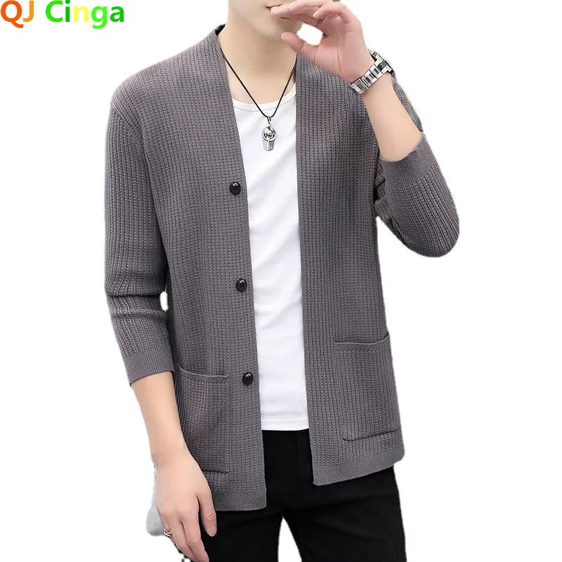 

Spring Autumn The New Men's Brand Fashion Business Casual Solid Color V-Neck Knitted Cardigan Sweater Men Cardigan Coats/S-XXXL