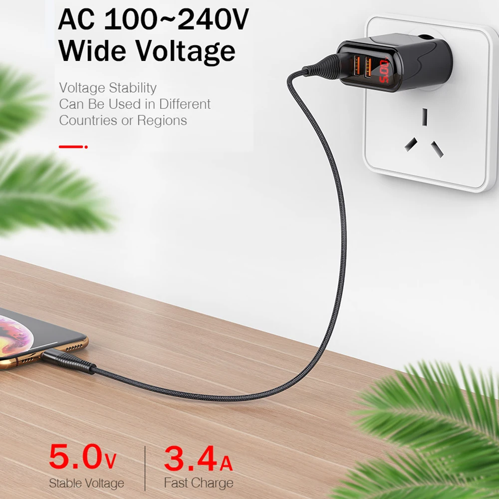 Сетевое зарядное устройство Ottwn с 3 USB портами и европейской вилкой 17
