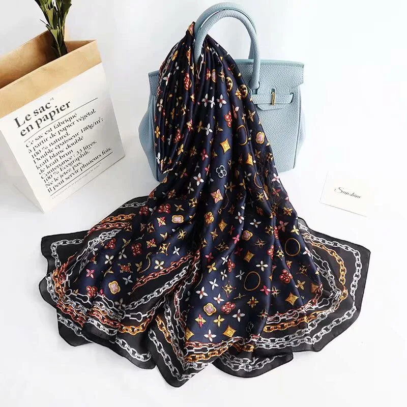 

180*90cm Silk Scarf Foulard Bandana 2021 Long Lrage Shawl Wrap Neck Lady Hijab woman muffler beach pareo funscreen girl fashion