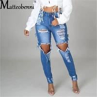 2021 autumn fashion women%e2%80%99s slim jeans solid color ripped hollow out tassel stretch high waist denim pencil long pants trousers