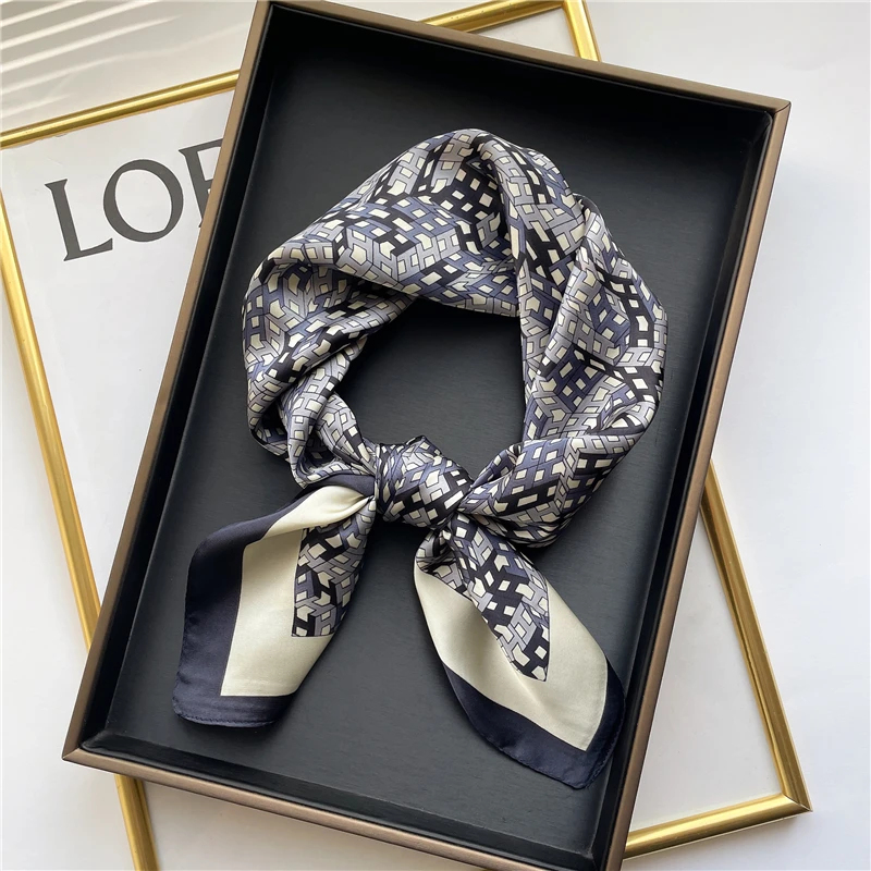 Роскошный брендовый Шелковый атласный шарф женский Принт Ранняя повязка для