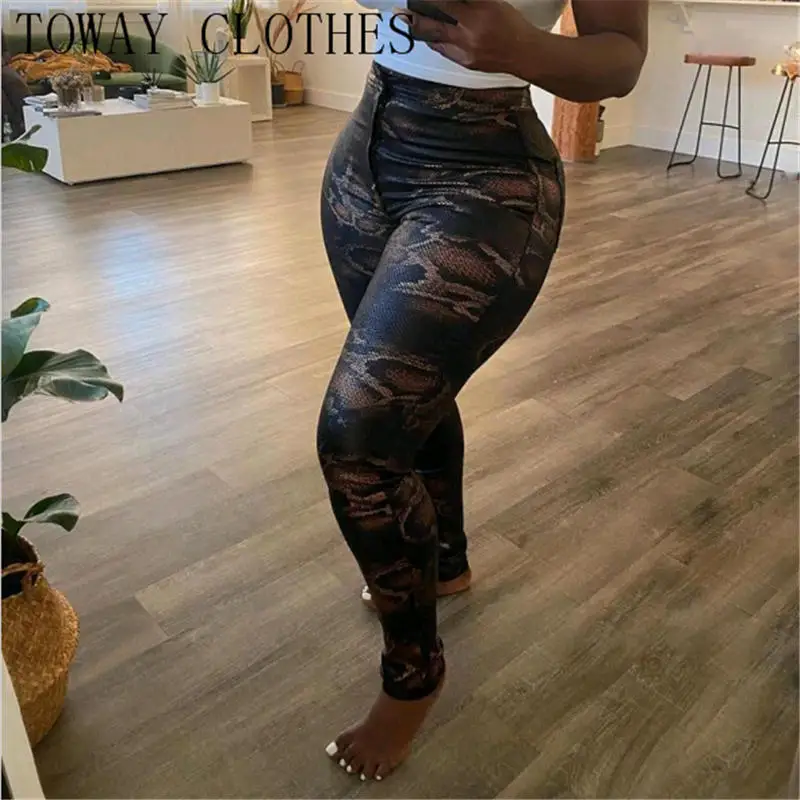 

Женские узкие брюки с принтом змеиной кожи и высокой талией, Сексуальные Длинные повседневные брюки