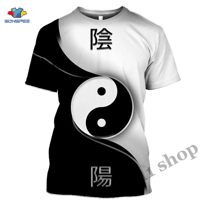 Тайцзи Инь Ян футболка 3D аниме с принтом черно-белый кунг-фу косплей костюм Harajuku