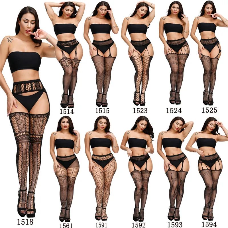 

New Plus Size Sexy Women Fishnet Tights Open Crotch High Waist Stockings Lingerie Garter Fishnet Pantyhose Crotchless Mesh Tight