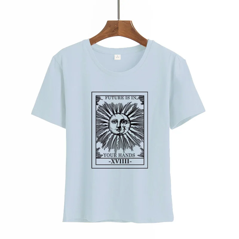 Футболка женская с принтом Солнца и Луны топ коротким рукавом в стиле Харадзюку