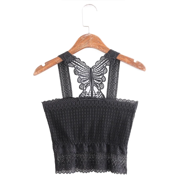 Lace Tanks Top Casual Vest Crochet Hollow Pure Color Elastic Short Beautiful Back Suspension Strap Streetwear | Женская одежда