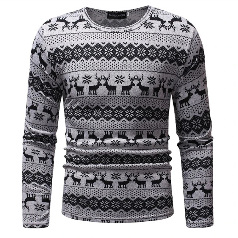Новинка 2019 зимний мужской свитер модный с круглым вырезом и оленем корейский