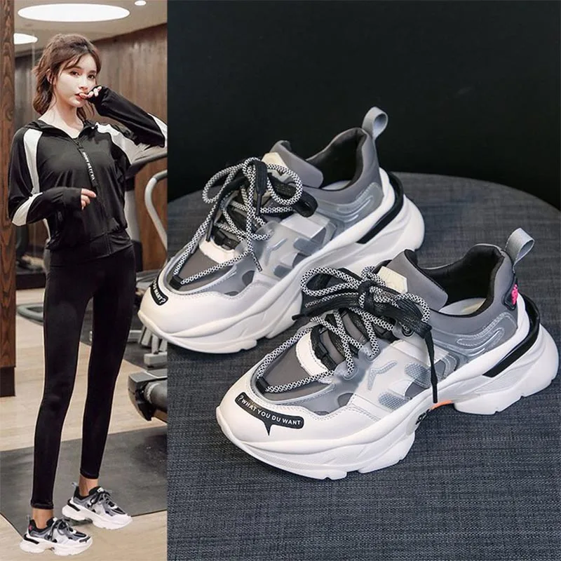 Ins/популярные женские кроссовки Модная обувь для папы на массивном каблуке Обувь