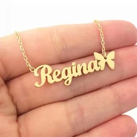 personalized stainless steel customized nameplate pendant gold heart necklace lady fashion butterfly necklace birthday gift