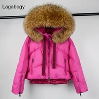 lagabogy 2021 top quality winter coat women large raccoon fur hooded 90 white duck down thick parkas female snow puffer jackets