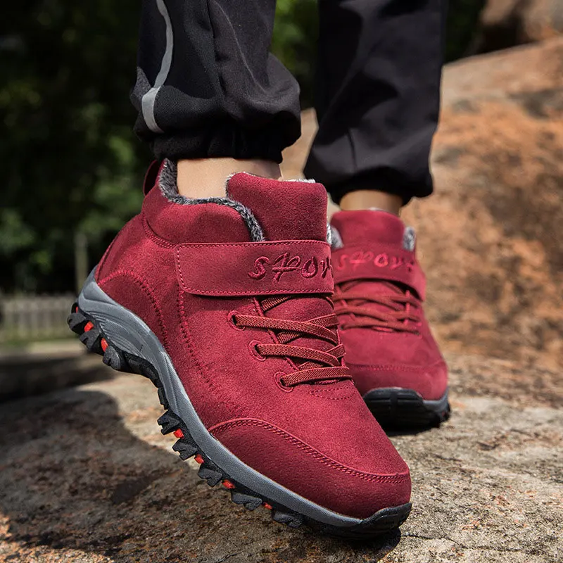 

Waterproof Winter Men Boots Cow Suede Warm Snow Women Boots Men Work Casual Shoes High Top High-top Non-slip Ankle Boots