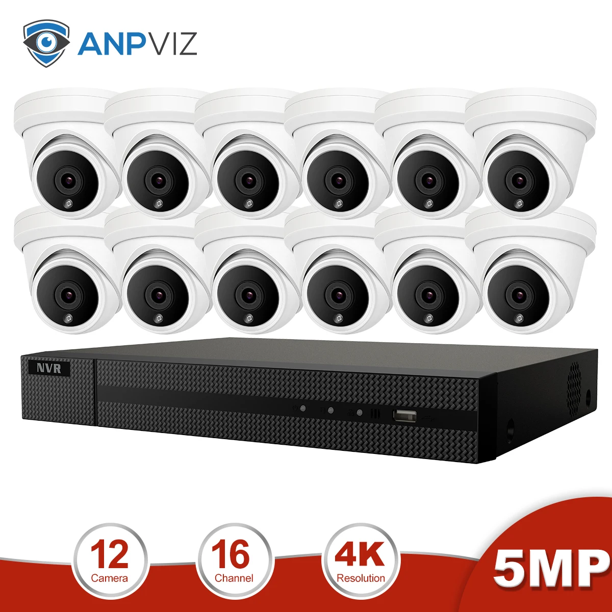 Anpviz 16CH 4 к NVR 5MP купольная PoE Комплект ip-камеры ONVIF дома/на открытом воздухе безопасности 8/10/12/16 фото системы видеонаблюдения DVR NVR Kit - Цвет: 12 pics Cams Kit