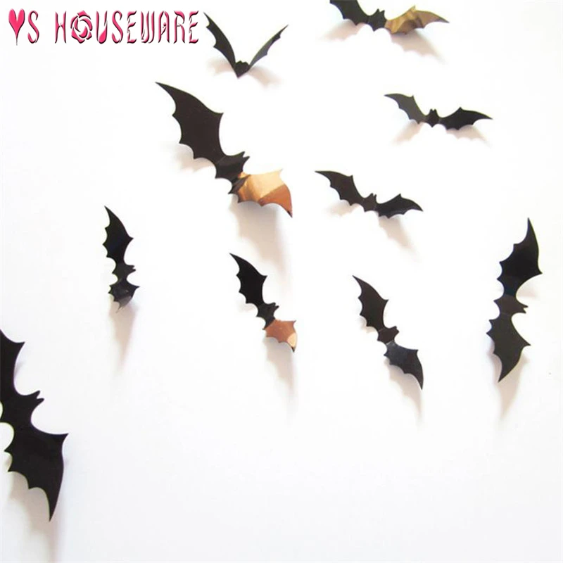Новейшая настенная наклейка 12 шт Черный 3D DIY ПВХ летучая мышь СТИКЕР Наклейка