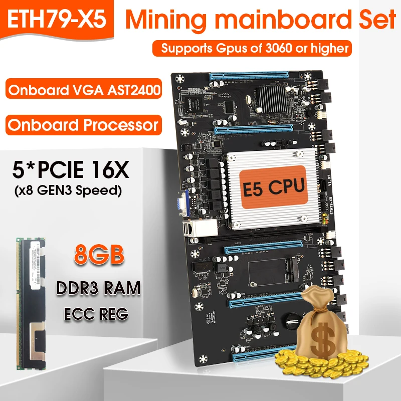 

Материнская плата ETHX79 H61 BTC для майнинга со стандартным графическим процессором 2011, 8 Гб, поддержка ECC REG DDR3 RAM, 3060, 3080, 3090, графическая карта