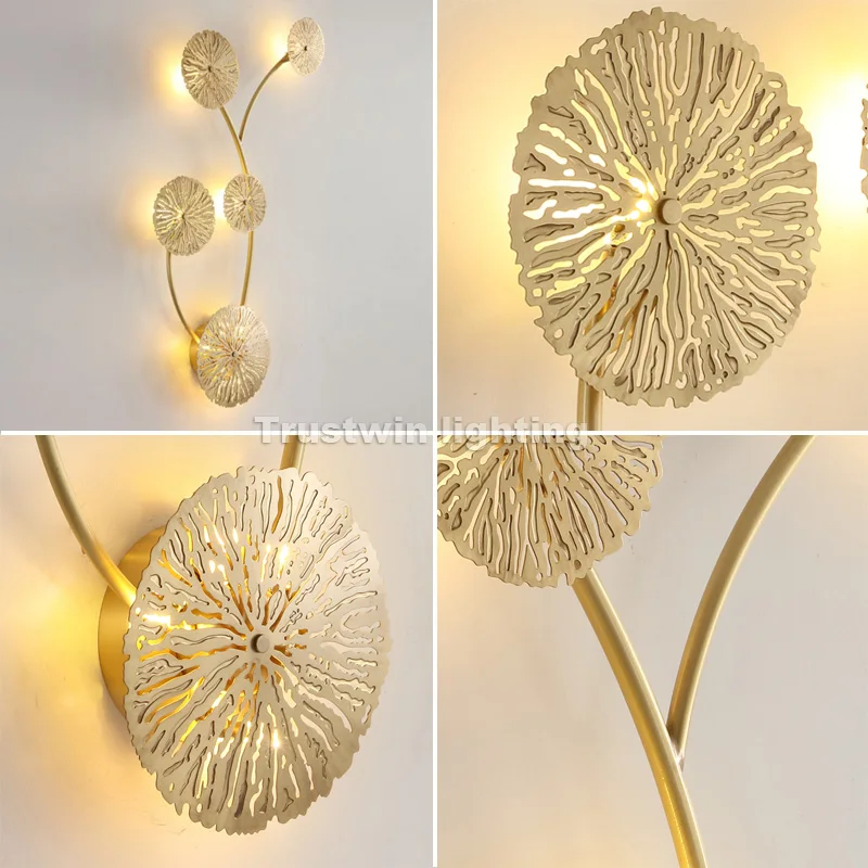 Китайский современный настенный светильник в форме листа лотоса светодиодный