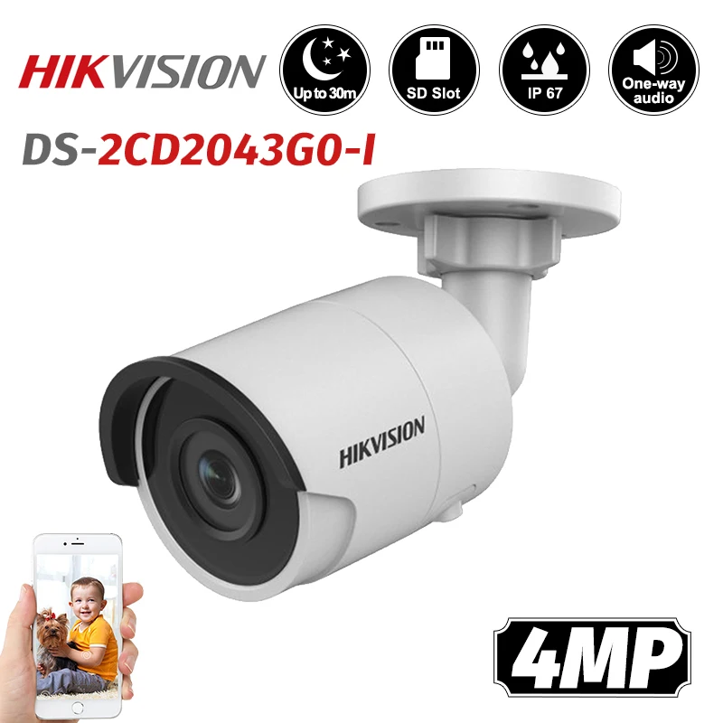 

Hikvision, оригинальная внешняя WDR сетевая камера с фиксированным объективом, 4 МП, слот для SD, одностороннее аудио, IP67, H.265