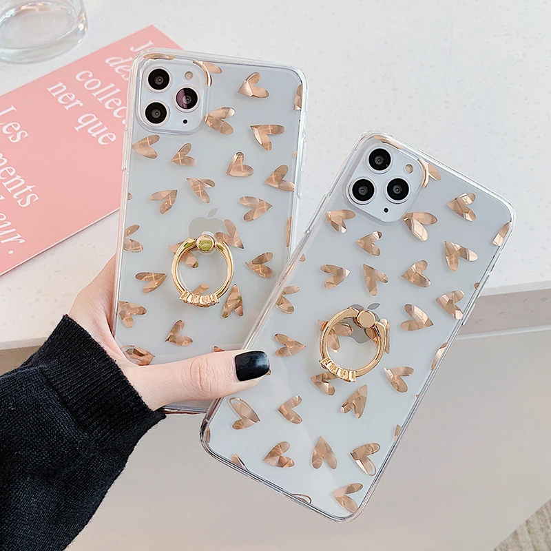 Роскошный прозрачный чехол для телефона iPhone 11 Pro XR XS Max 7 8 Plus с алмазным держателем
