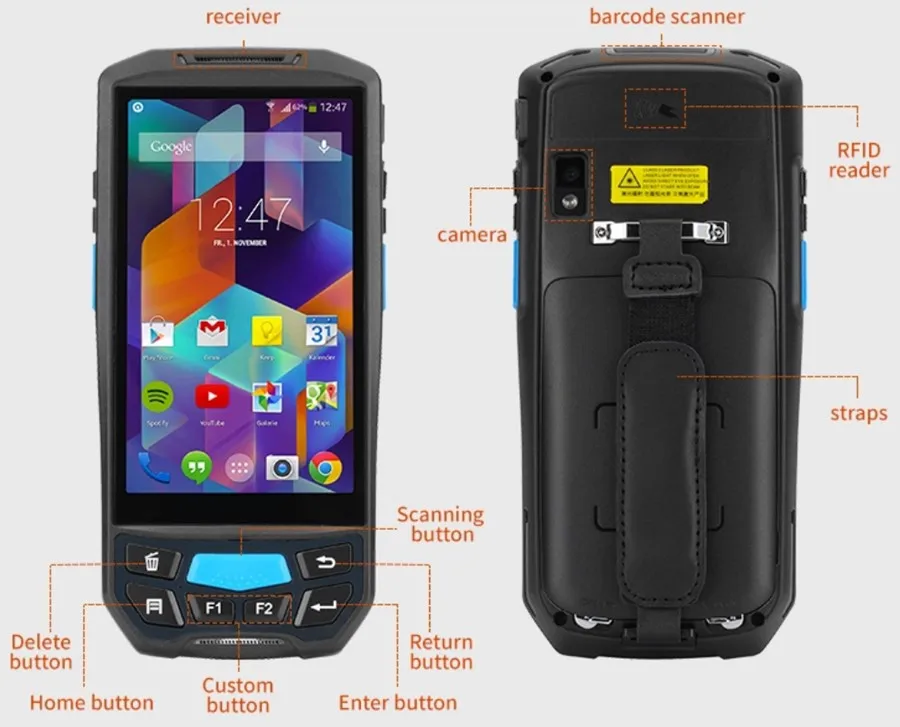 Можно крепить любые приспособления: PDA штрих-код 1D 2D QR код ридер 4G, Wi-Fi, коврик для мыши с Клеймор NFC прочный КПК на базе Android pos-терминал с термальным принтером