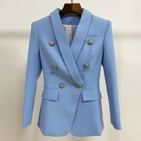 high street newest fashion 2021 baroque designer blazer jacket womens shawl collar double breasted metal lion buttons blazer