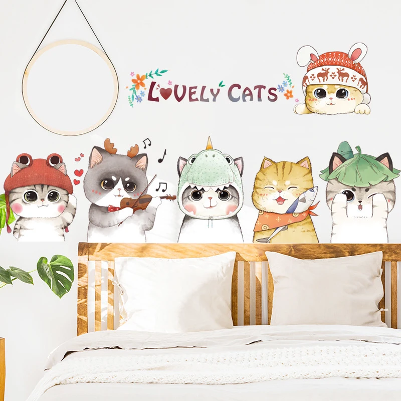 

Cute Lovely Music Cats In Hat Wall Stickers Kid Childrens Room Decoration Home Decor Toys Bedroom Kitchen Poster Self-Adhesive