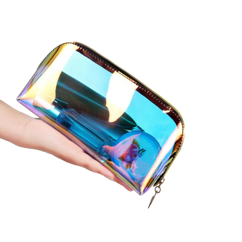 

2Pcs Multifunctional Makeup Bag Iridescent Holographic Clear Cosmetic Bag Large Travel Storage