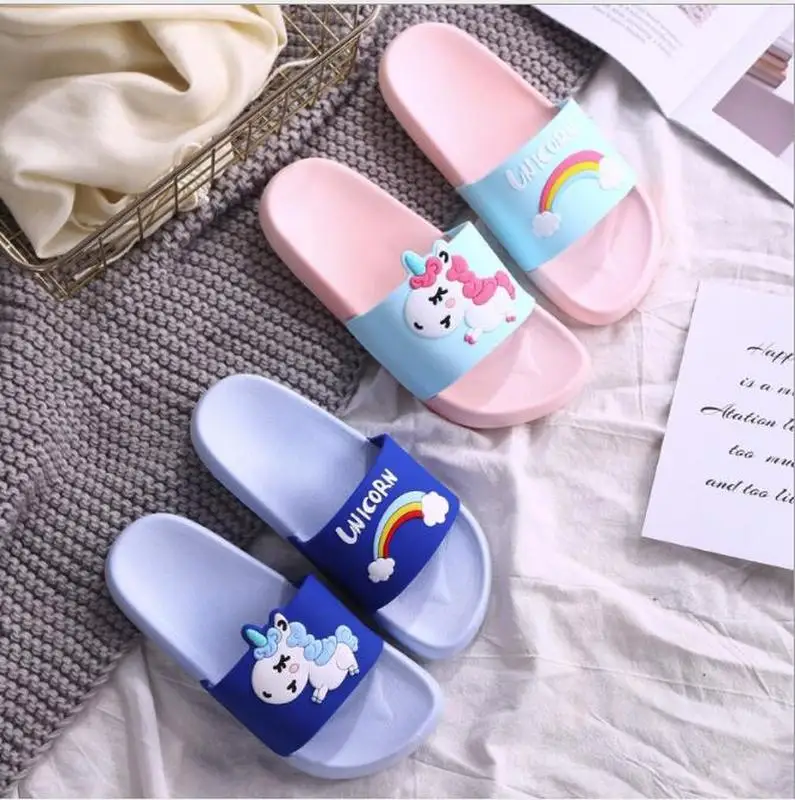 Тапочки с радужным единорогом для мальчиков и девочек Летняя детская пляжная