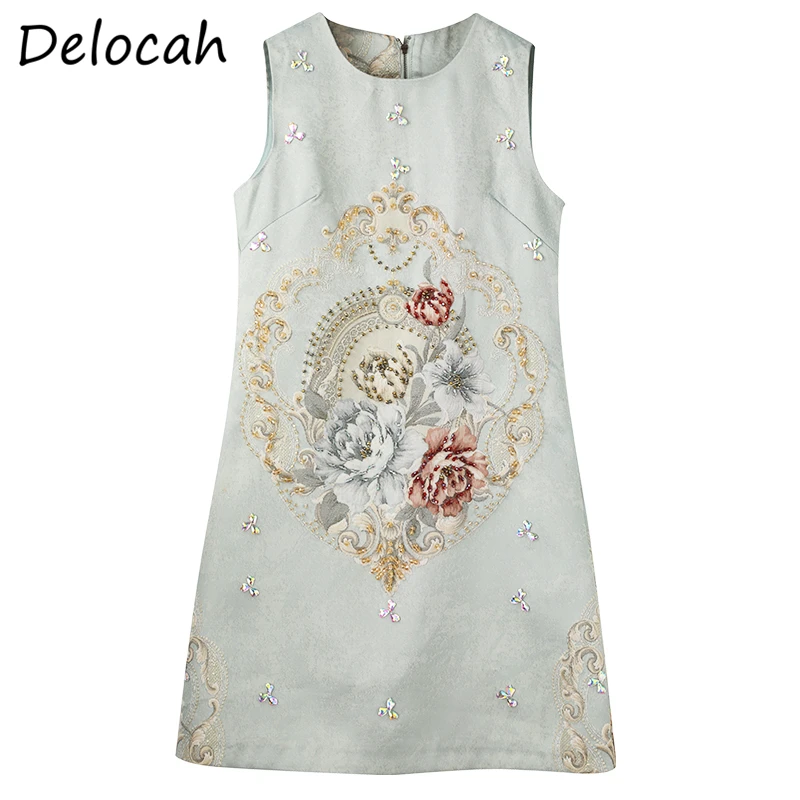 

Delocah Summer Women Fashion RunwayMini Dress Sleeveless Gorgeous Crystal Beading Embroidery Ladies A-Line Dresses vestidos