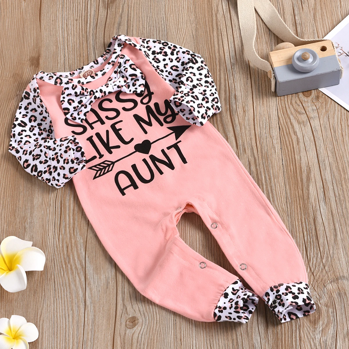 

Toddler Girls Baby's Romper Leopard Printed Stitching Long Sleeve Round Neck Jumpsuit One-piece Set