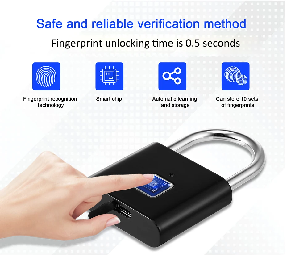 YSECU, отпечаток пальца, умный замок, USB зарядка, дверной замок, цинковый сплав, металл, портативный, Противоугонный, отпечаток пальца, замок для чемодана, сумка
