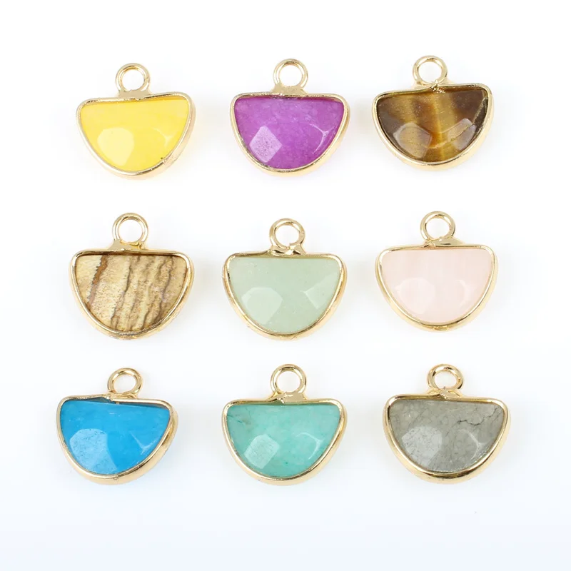 

Бусины из натурального полудрагоценного камня, разноцветные полукруглые металлические окантовки, для изготовления ювелирных изделий ручн...