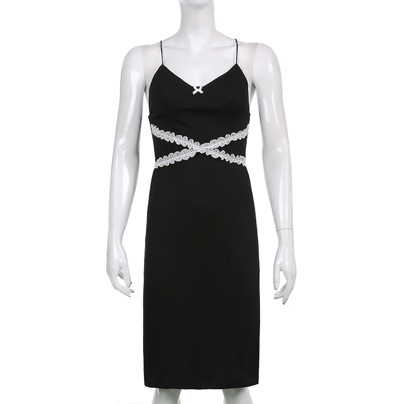 

Chain Split Lace Dress Party Clubwear Sexy Slim Sleeveless Spaghetti Straps Dreesses For Women 2021 Fashion Streetwear