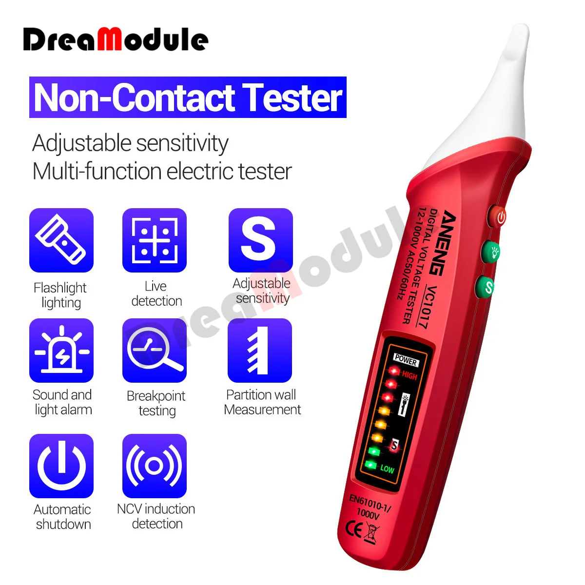 

VC1017 AC Voltage Detector Tester Meter 12V-1000v Non-contact Pen Style Electric Indicator LED voltage meter vape pen