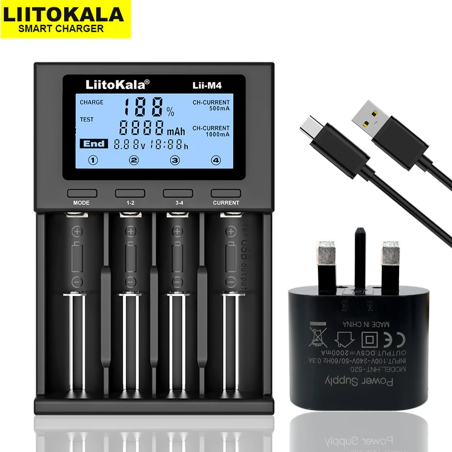 new liitokala lii m4 18650 charger lcd display universal smart charger test capacity for 3 7v 26650 18650 21700 aa aaa etc 4slot free global shipping
