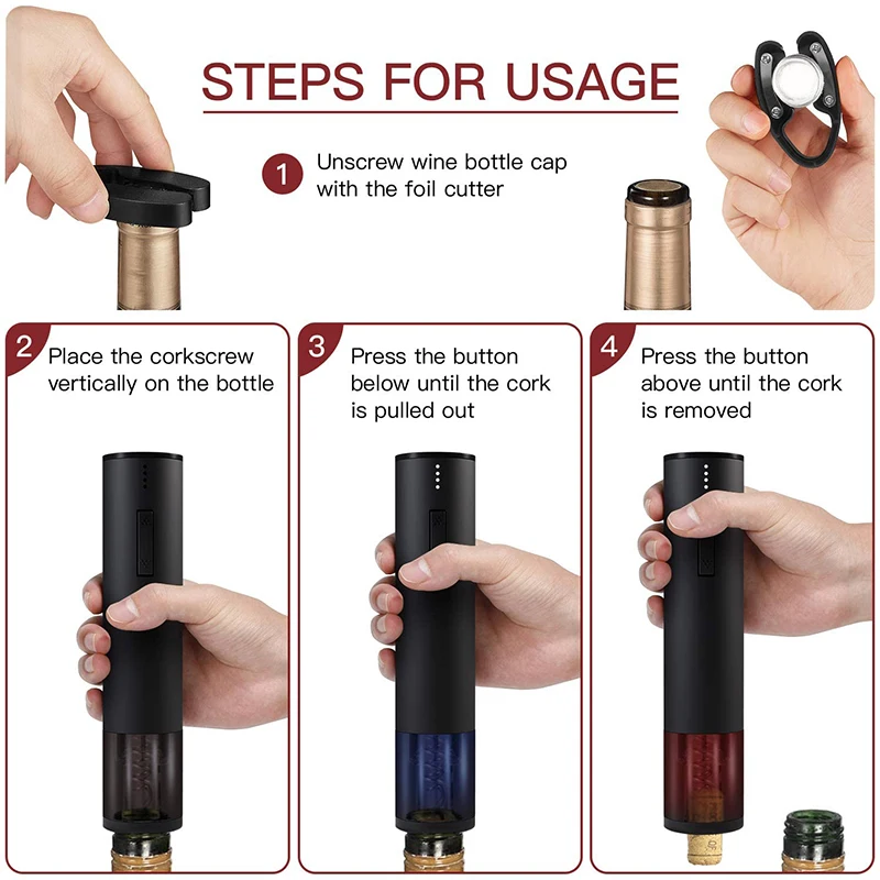 

Electric Wine Opener Automatic Rechargeable Corkscrew USB Cable Charging Inner Screw-Shaped Bottle Remover