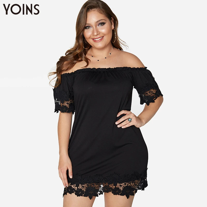 YOINS сексуальное платье с открытыми плечами коротким рукавом высокой талией