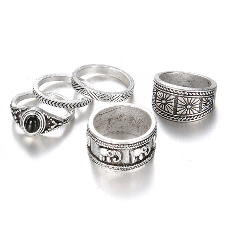 Серебряный цвет большой нержавеющей стали богемный набор колец винтажные