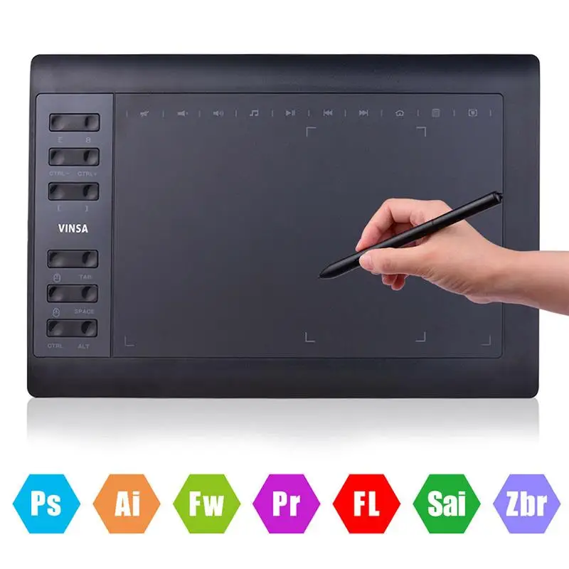 

New VIN1060PLUS Graphics Drawing 10x6 Inch 12 Express Keys 8192 Levels Battery-Free Digital Drawing Pad for Windows/Mac/Android