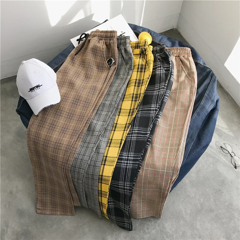 

Men's Spring and Autumn Plaid Wide Leg Pants Men's Trendy Pants Korean Student Loose Casual Pants