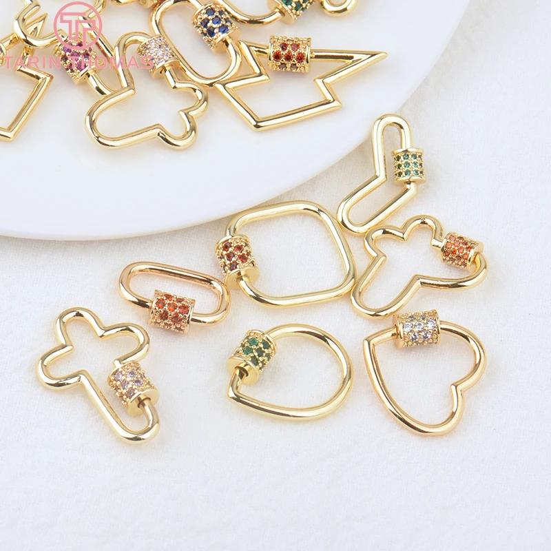 

2PCS 12x18MM 17x21MM 24K Gold Color Brass with Zircon Heart Lock Connector Clasp Charms Diy Jewelry Making Findings Accessories