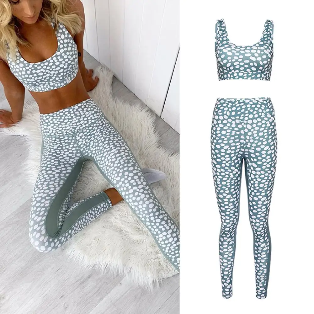 Новая женская одежда для йоги с высокой талией и принтом в горошек женский