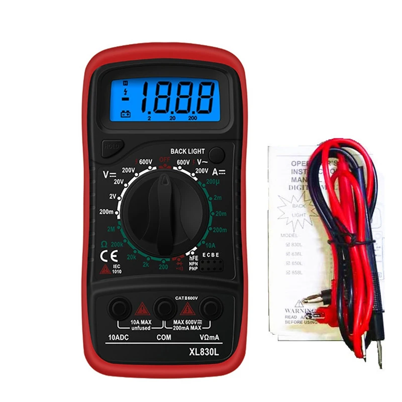 1PCS LCD Digital Multimeter XL830L AC/DC Current Ammeter Voltage Resistance Capacitance Volt Amp Ohm Meter with Tester Probe