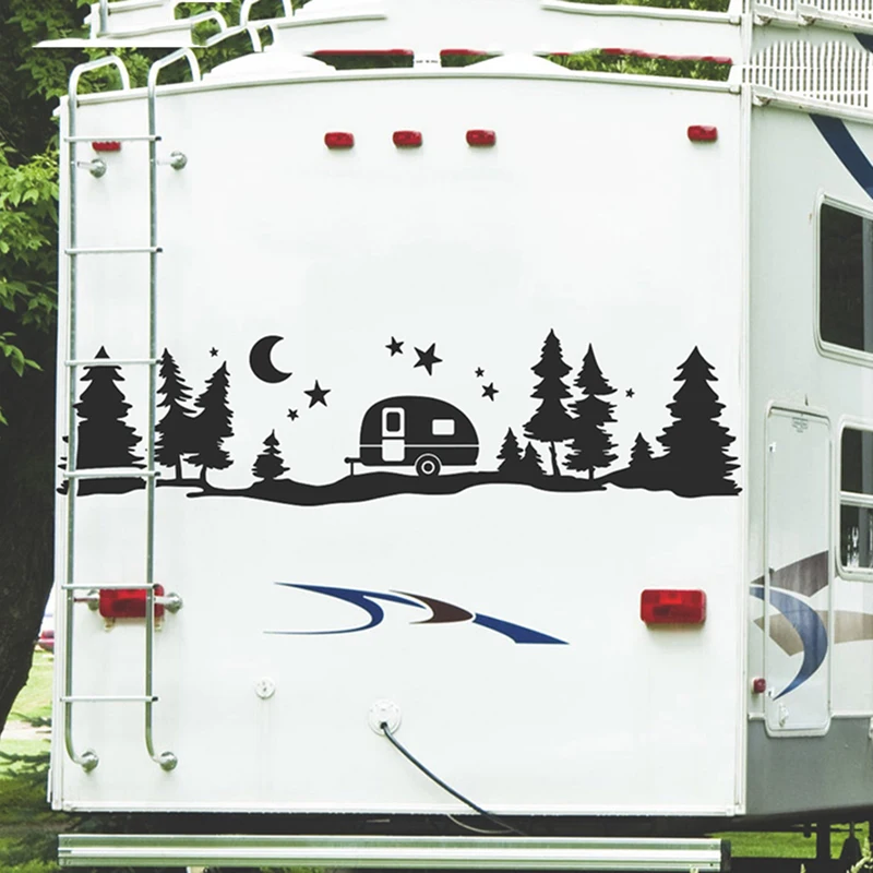 

Large Camping Rv Starry Forest Mountain Car Wall Sticker Travel Camper Star Moon Tree Motorhome Decal Vinyl Home Decor C2800