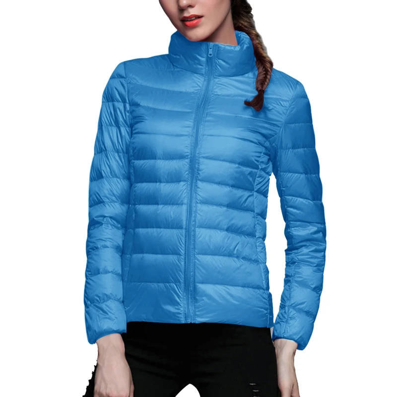 blue B HEFLASHOR Для женщин пуховый жакет; короткая куртка теплая ультра Легкие куртки с длинным рукавом Тонкая парка женский сплошной легкая одежда плюс Размеры - Цвет: blue B