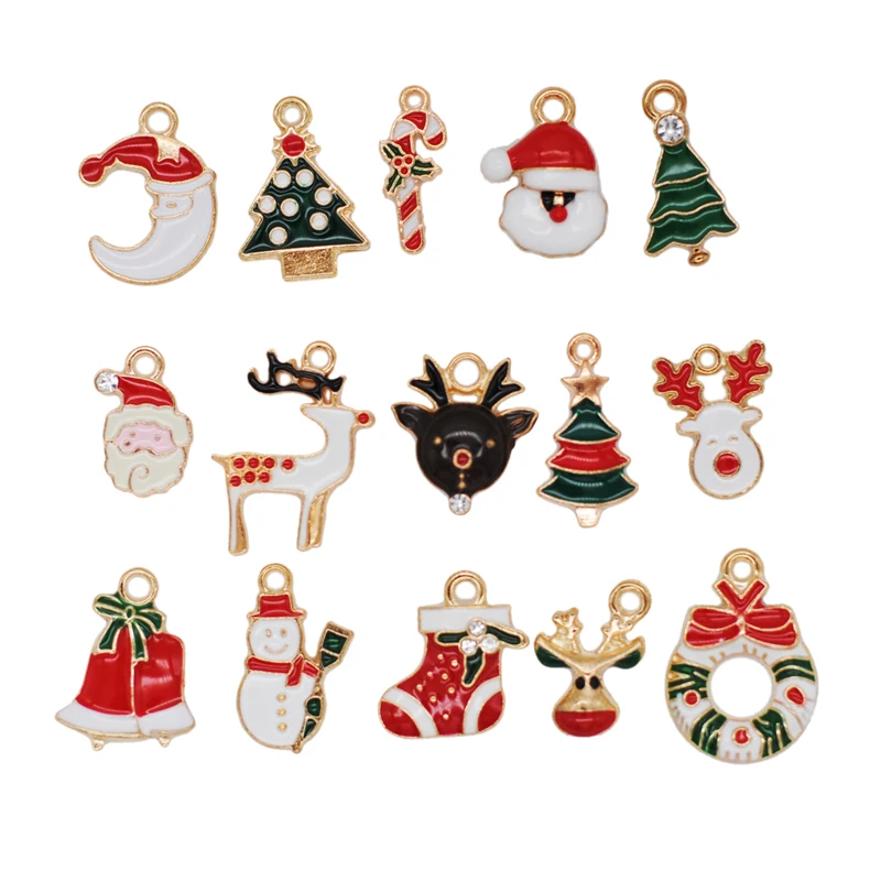 

30 шт./Лот смешанный Рождественский стиль Санта Клаус колокольчики ботинки Снеговик Рождественская елка эмалевые подвески для ювелирных из...