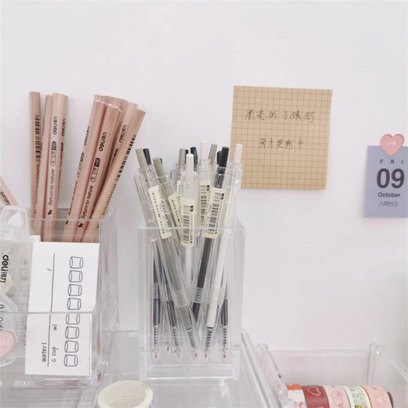 

Transparent Square Acrylic Pen Pencil Holder Student Stationery Storage Box Case Desktop Makeup Brush Organizer