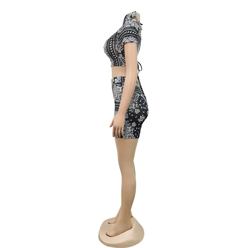 

Women Set Bandanna With Mask Three Piece Set Tracksuit Open Back Crop Top Shorts Sweatpants Suit Outfit Matching Set