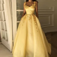 yellow muslim formal dress 2020 sweetheart flower straps islamic dubai saudi arabic long elegant evening gown prom dresses long
