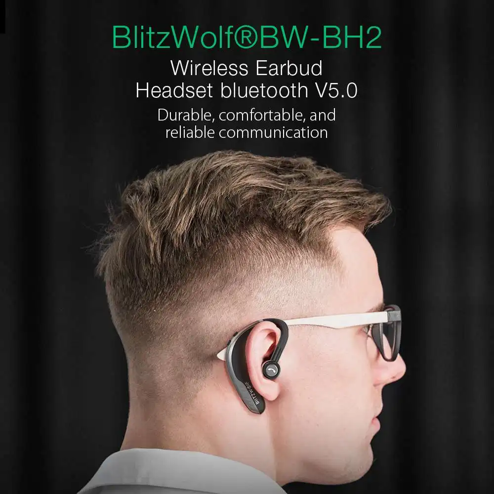 BlitzWolf динамические стерео наушники IPX5 bluetooth 5,0, светильник для одного бизнеса, спортивные наушники с крючком, гарнитура с громкой связью, HD звонки, наушники