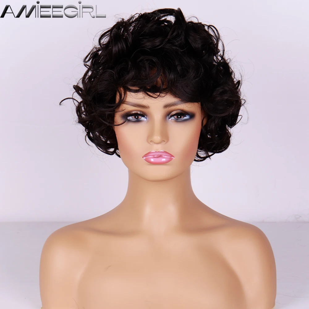 

AMIEEGIRL black short naturally curved daily minimalistic wig