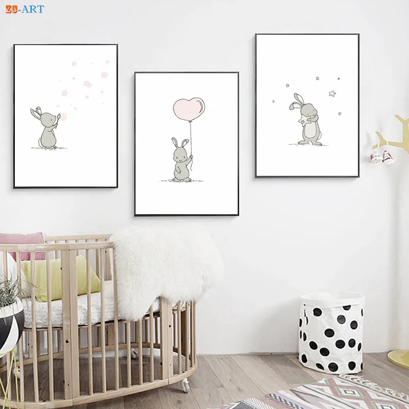Банни Детская Wall Art принты с персонажами из мультфильмов плакат минималистское